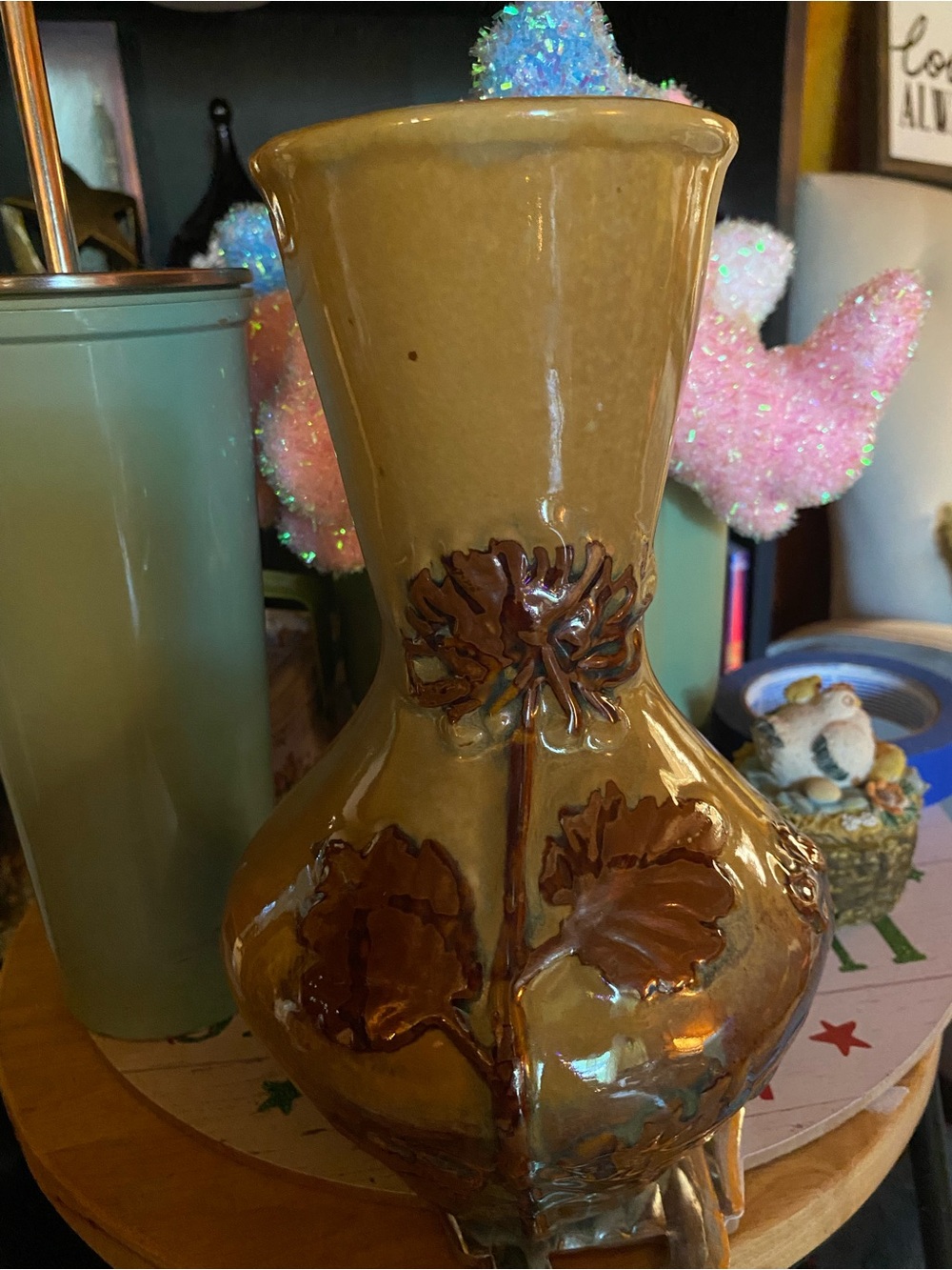 Vintage Embossed brown and gold Ceramic Vase - Picture 2 of 4